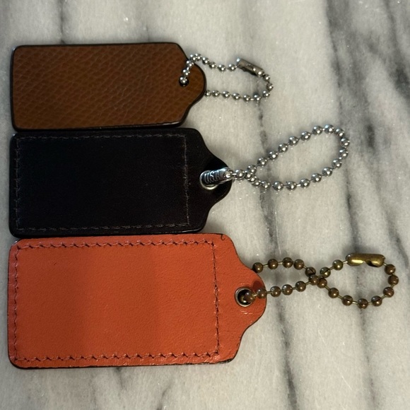 Coach Trio Leather Hangtag Set in Salmon Pink, Dark Brown and Camel - Picture 2 of 5